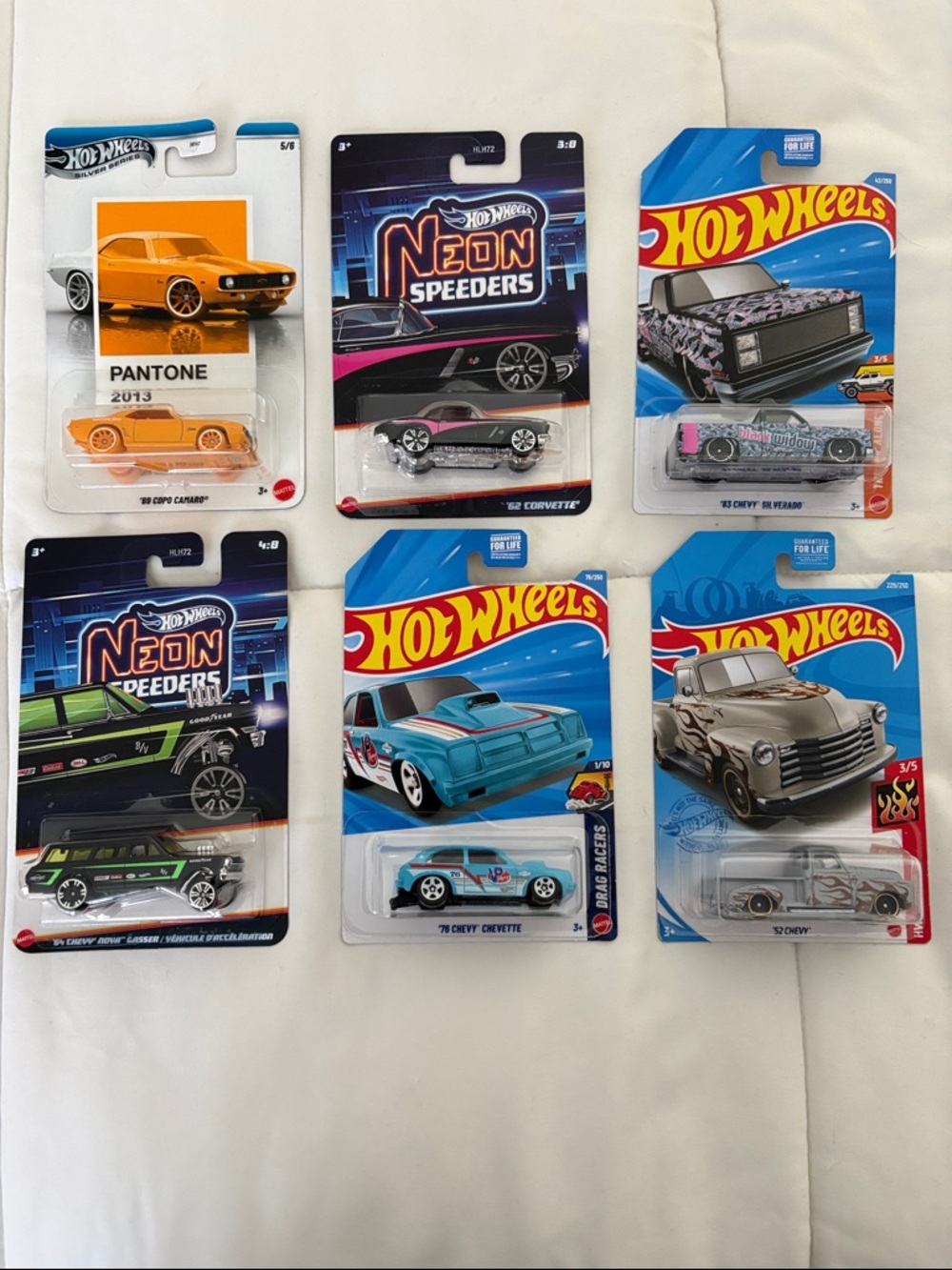 6 assorted Chevrolet - Blue, Orange, Pink, Silver, Black